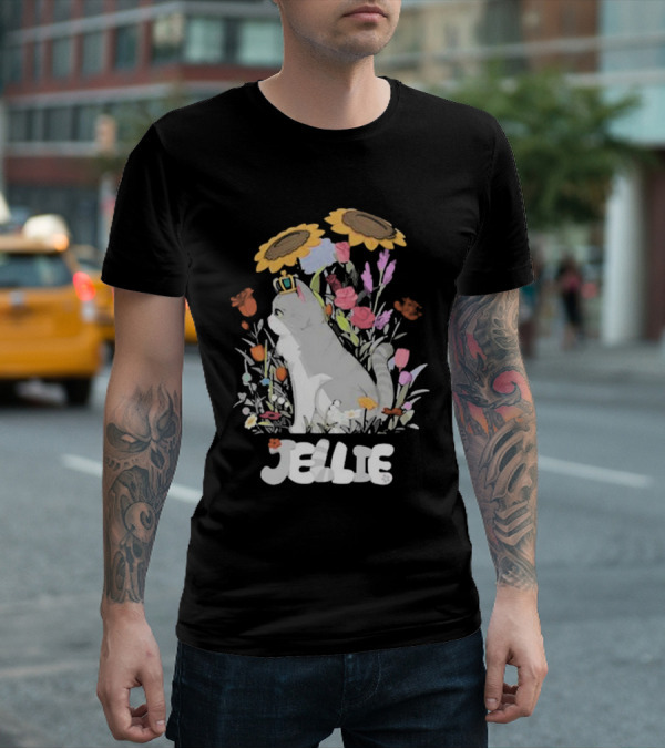 Goodtimeswithscar Jellie Cat In Floral Crown Garden With Sunflowers T-Shirt