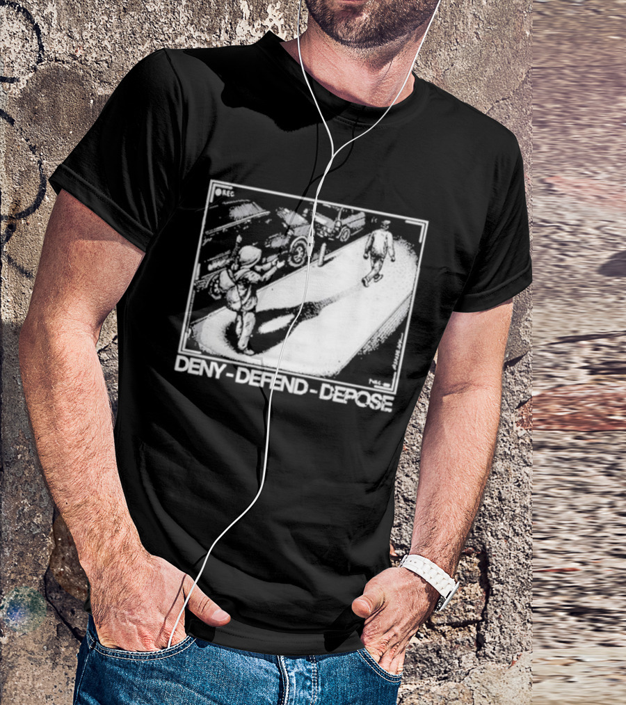 Deny Defend Depose Punk With A Camera Street Confrontation Scene T-Shirt