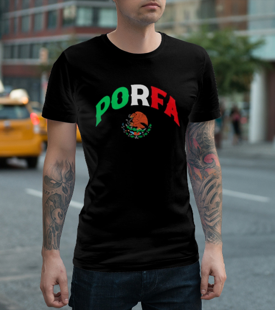 PORFA Mexican Flag Colors With Eagle Emblem T-Shirt