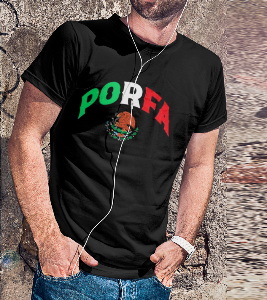 PORFA Mexican Flag Colors With Eagle Emblem T-Shirt