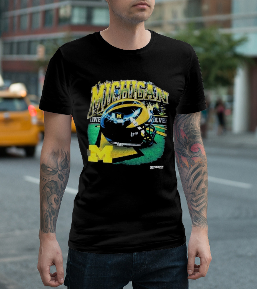Michigan Wolverines Vintage Arch Shiny Football Helmet NCAA T-Shirt