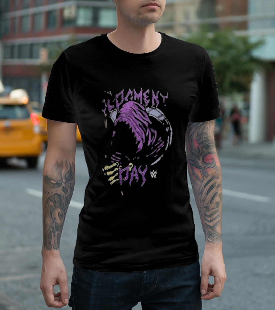 WWE The Judgment Day Grim Reaper Purple Cloaked Skeleton T-Shirt