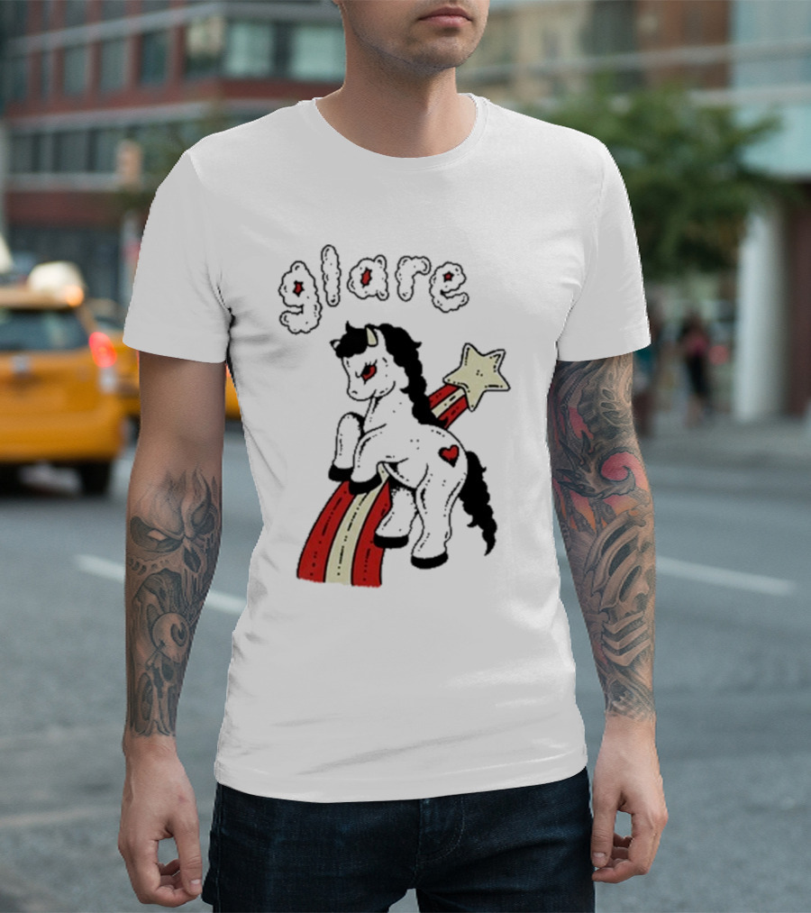Glare Unicorn with Heart on Rainbow and Star T-Shirt