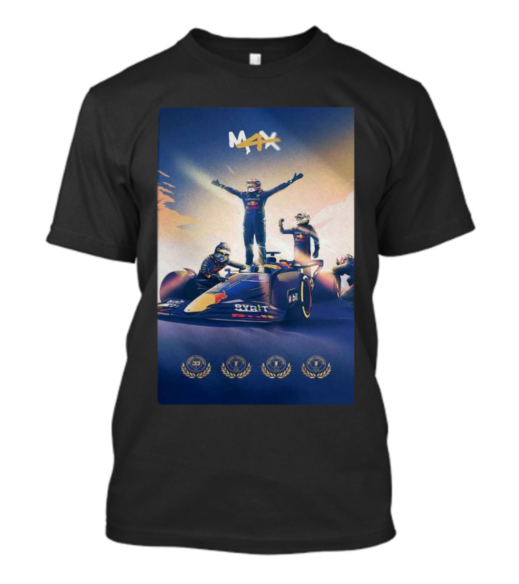 Max Verstappen 2024 F1 World Champion Four Times Winner Celebrating Victory T-Shirt