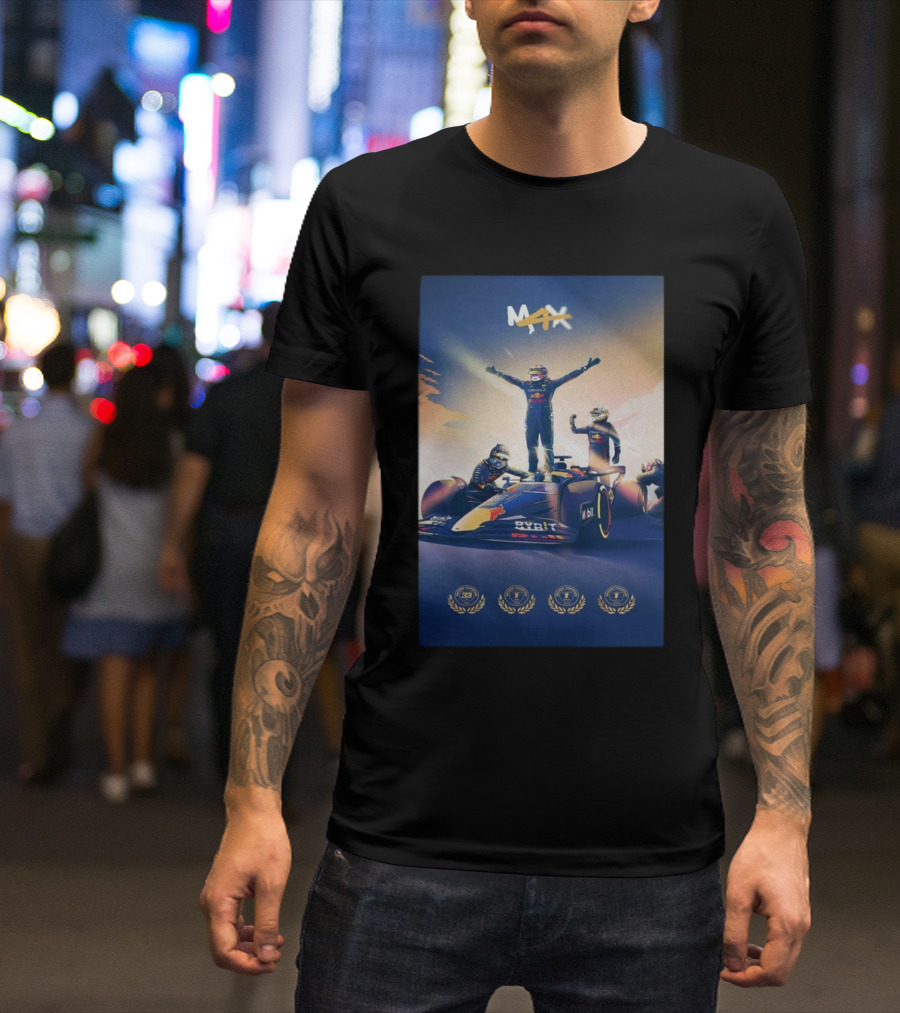 Max Verstappen 2024 F1 World Champion Four Times Winner Celebrating Victory T-Shirt