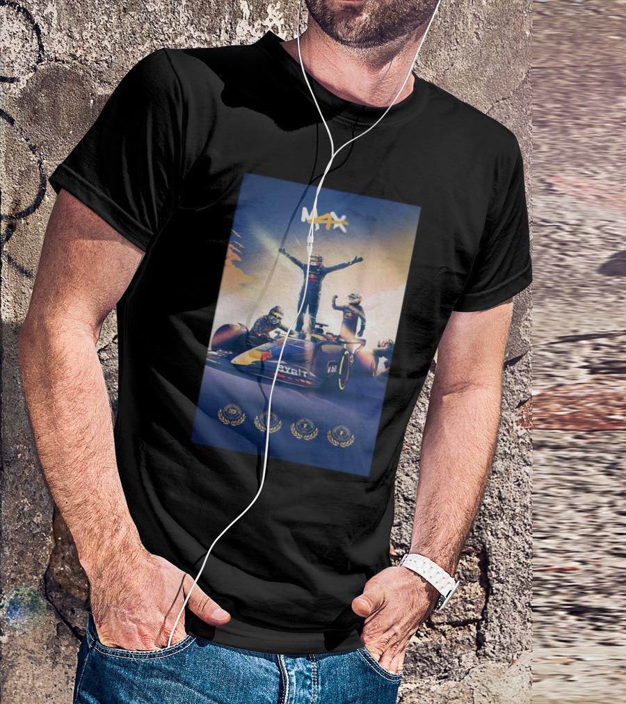 Max Verstappen 2024 F1 World Champion Four Times Winner Celebrating Victory T-Shirt