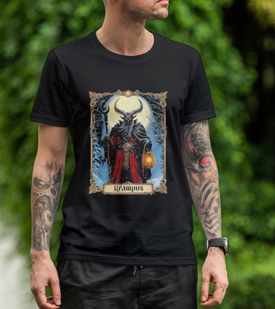 Merry Krampus Tarot Card Christmas Horror Ugly Sweater Xmas T-Shirt
