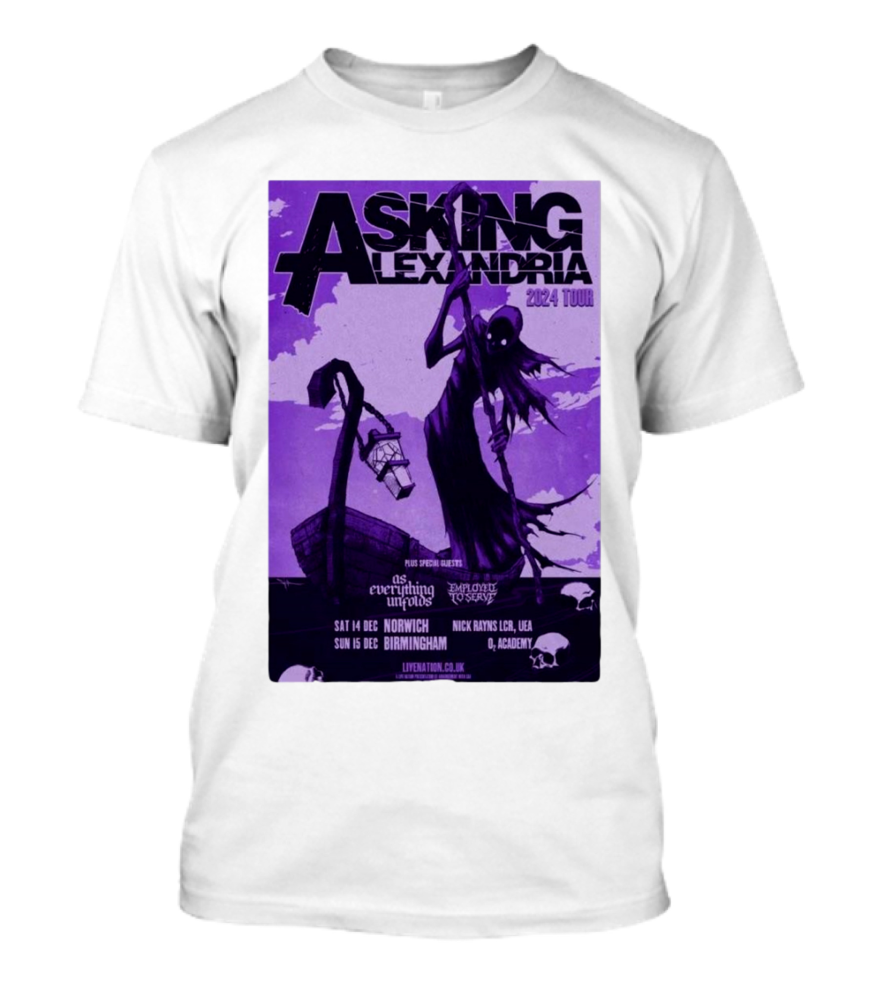 Asking Alexandria 2024 Tour Dec 14-15 Norwich Birmingham O2 Academy Featuring With Special Guests And The Devil Wears Prada T-Shirt