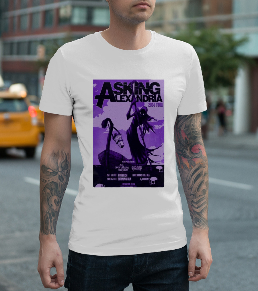 Asking Alexandria 2024 Tour Dec 14-15 Norwich Birmingham O2 Academy Featuring With Special Guests And The Devil Wears Prada T-Shirt