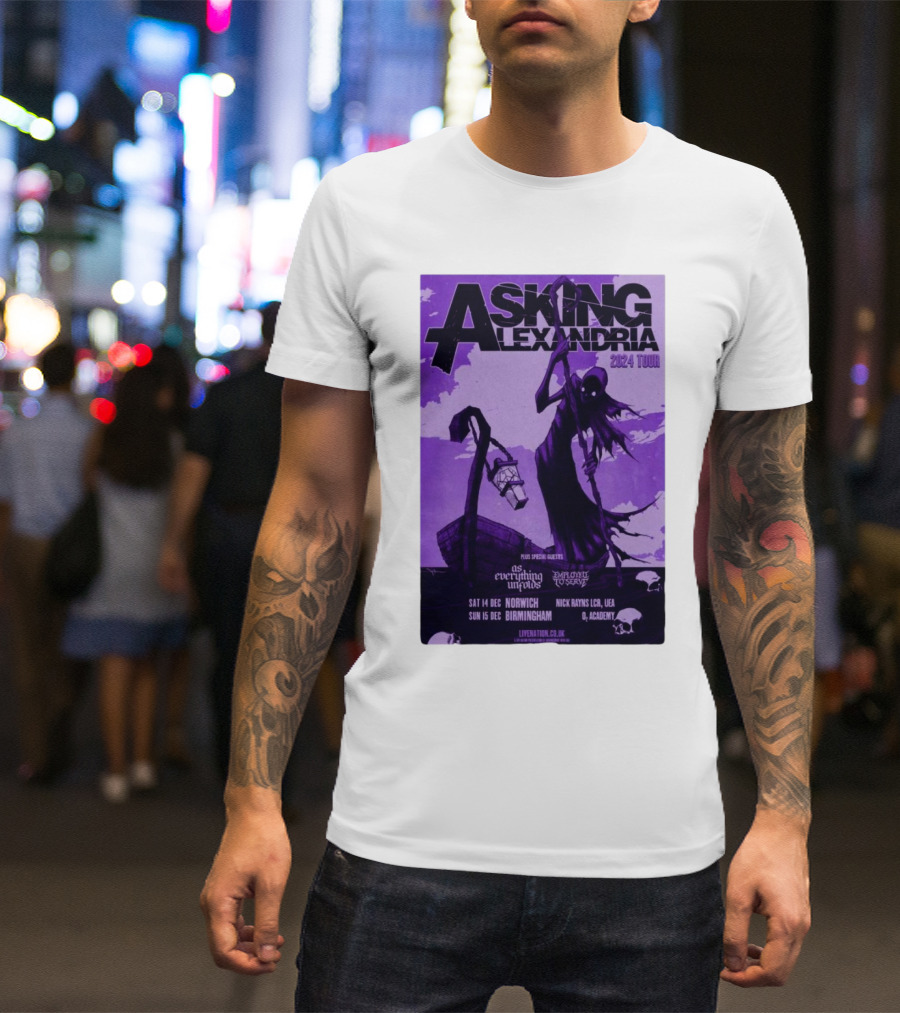 Asking Alexandria 2024 Tour Dec 14-15 Norwich Birmingham O2 Academy Featuring With Special Guests And The Devil Wears Prada T-Shirt