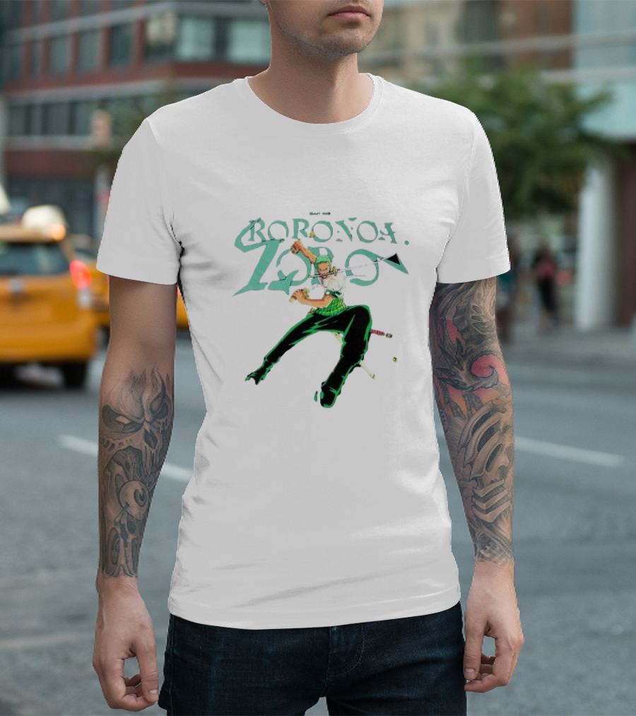 BAIT x One Piece Roronoa Zoro Green Sword Action T-Shirt