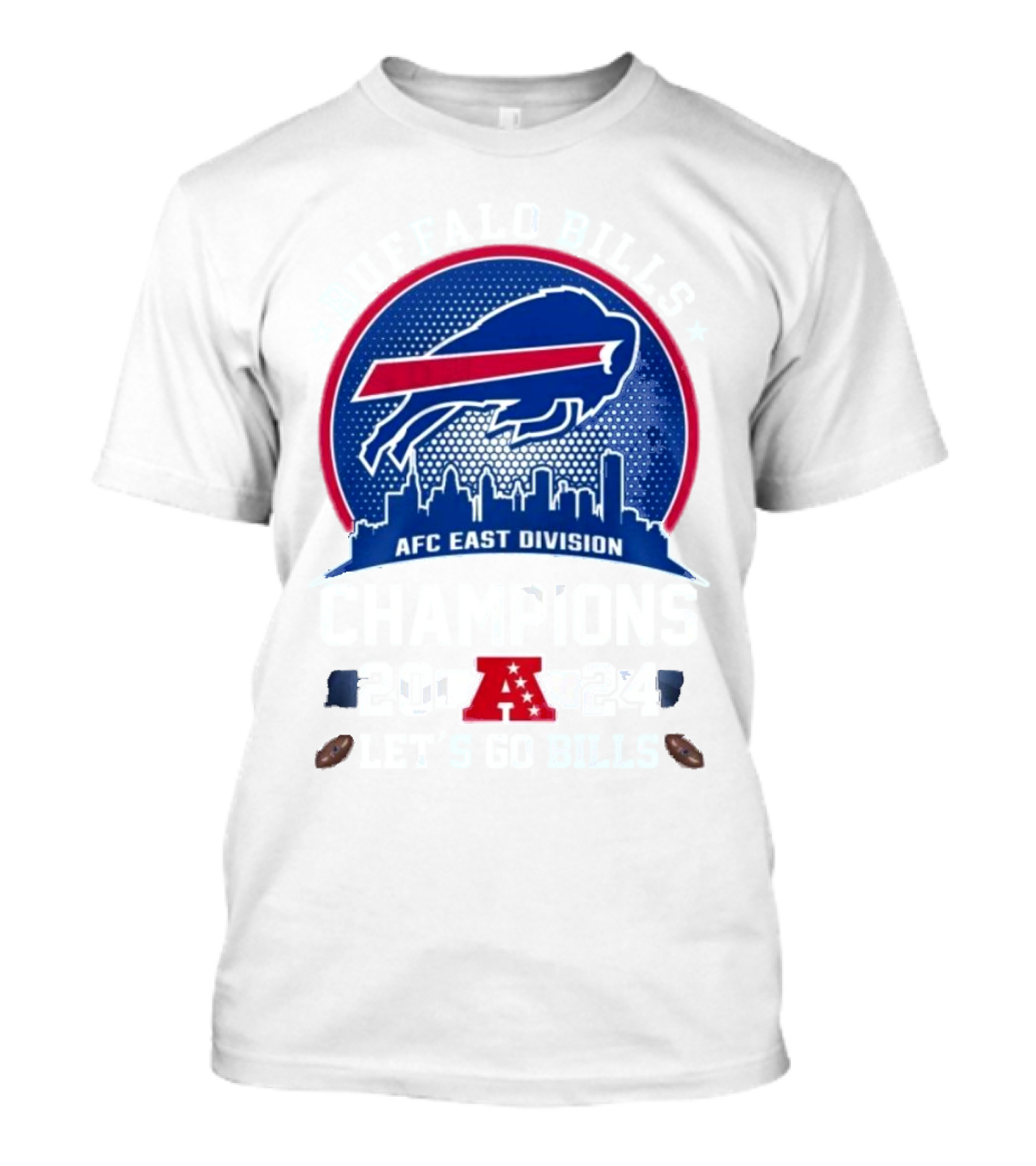 Buffalo Bills AFC East Division Champions 2024 Let's Go Bills Skyline Football T-Shirt