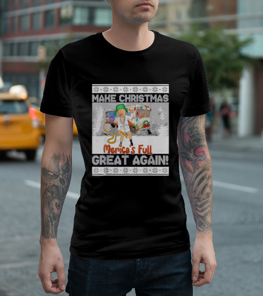 Make Christmas Great Again Merica's Full Funny Trump MAGA Ugly Sweater Christmas T-Shirt