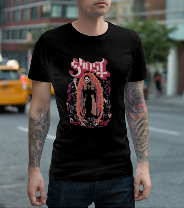 Ghost Ritual Skull Priest With Red Halo And Surrounding Figures T-Shirt