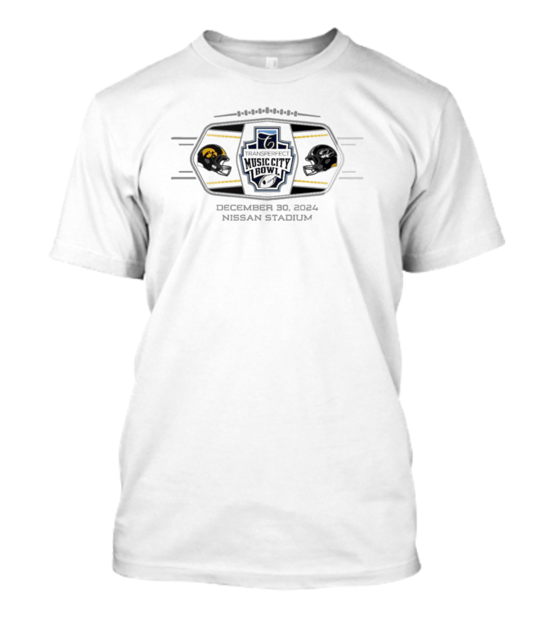 Iowa Hawkeyes Vs Missouri Tigers Transperfect Music City Bowl December 30, 2024 Nissan Stadium Helmet Matchup T-Shirt