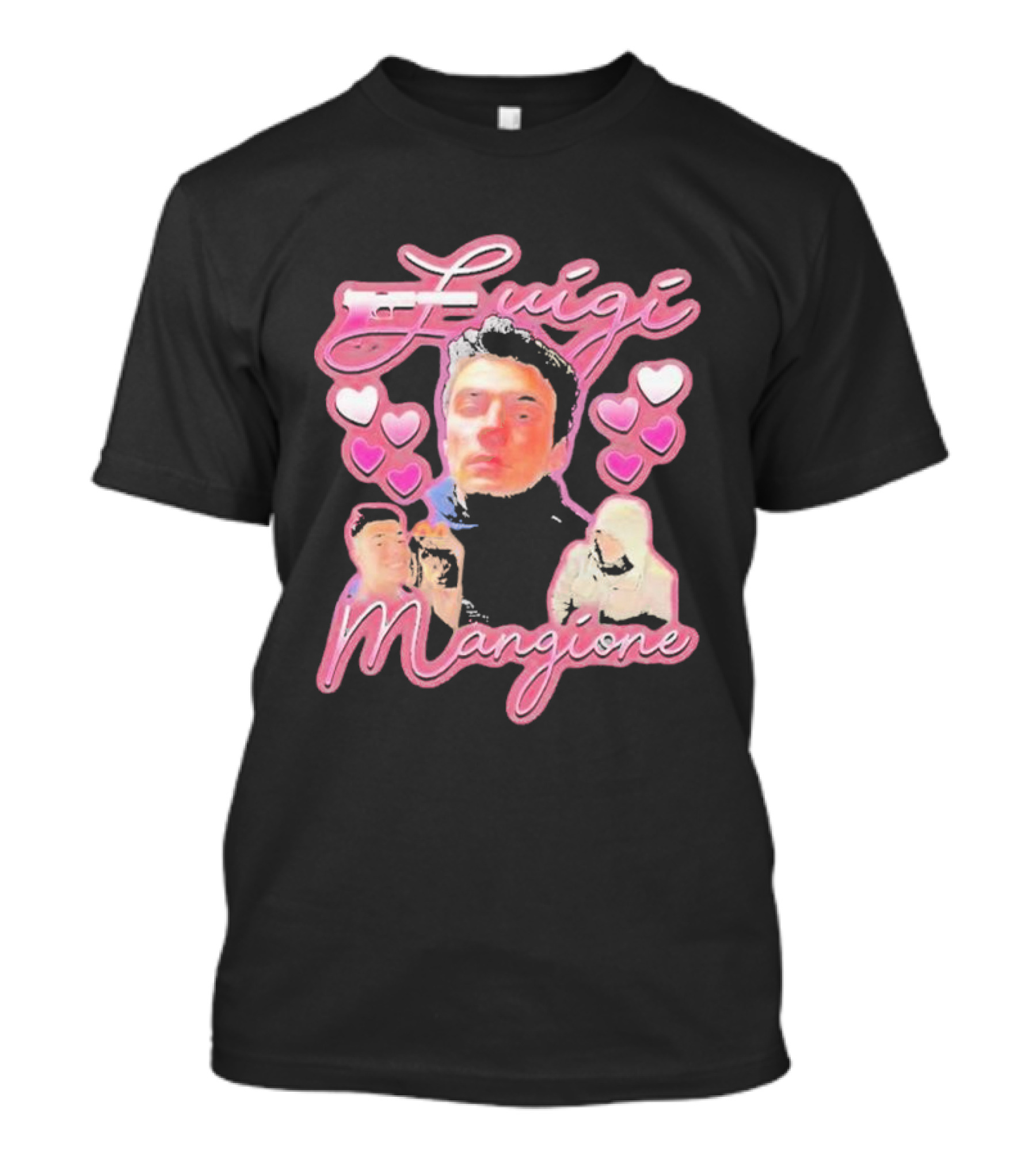 Luigi Mangione Pink Hearts And Portraits T-Shirt