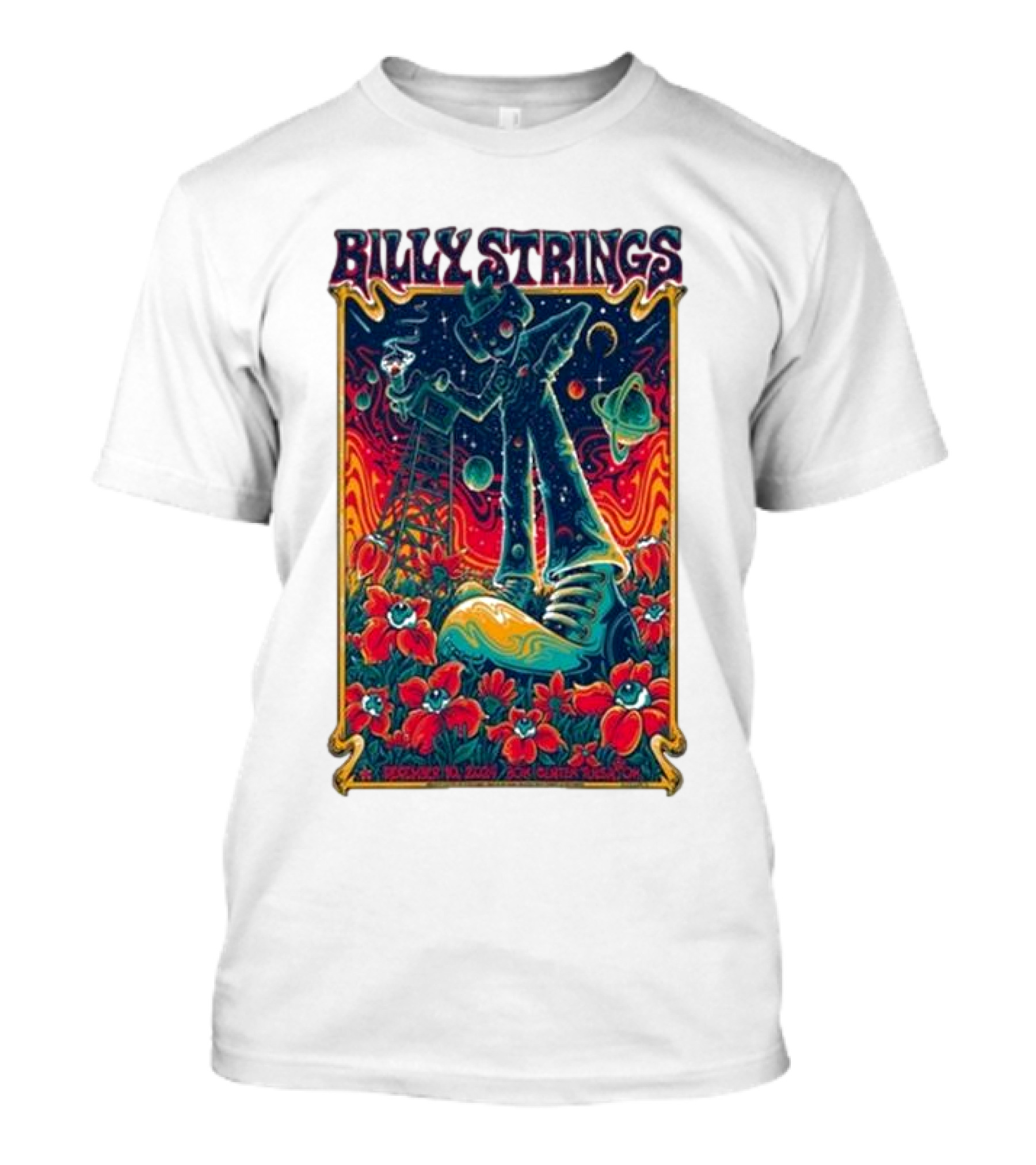Billy Strings December 10 2024 Bok Center Tulsa OK Psychedelic Space Cowboy And Guitar Amidst Cosmic Poppies T-Shirt