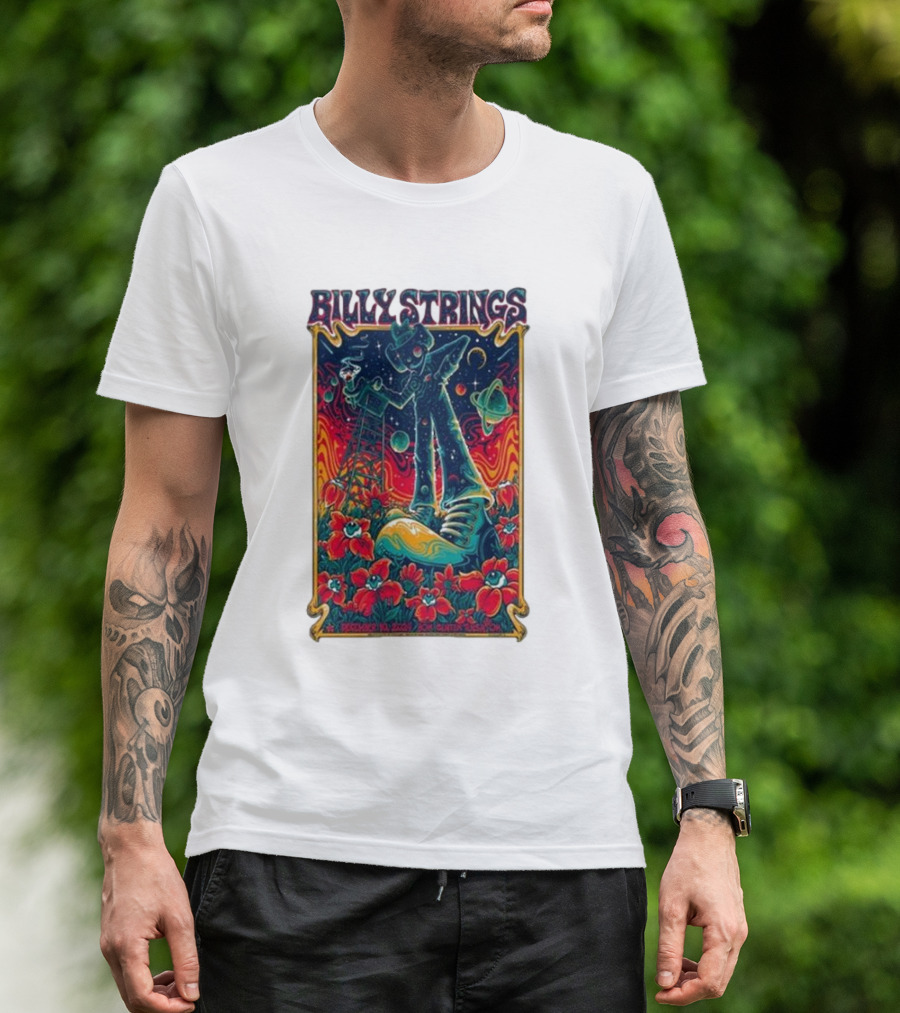 Billy Strings December 10 2024 Bok Center Tulsa OK Psychedelic Space Cowboy And Guitar Amidst Cosmic Poppies T-Shirt