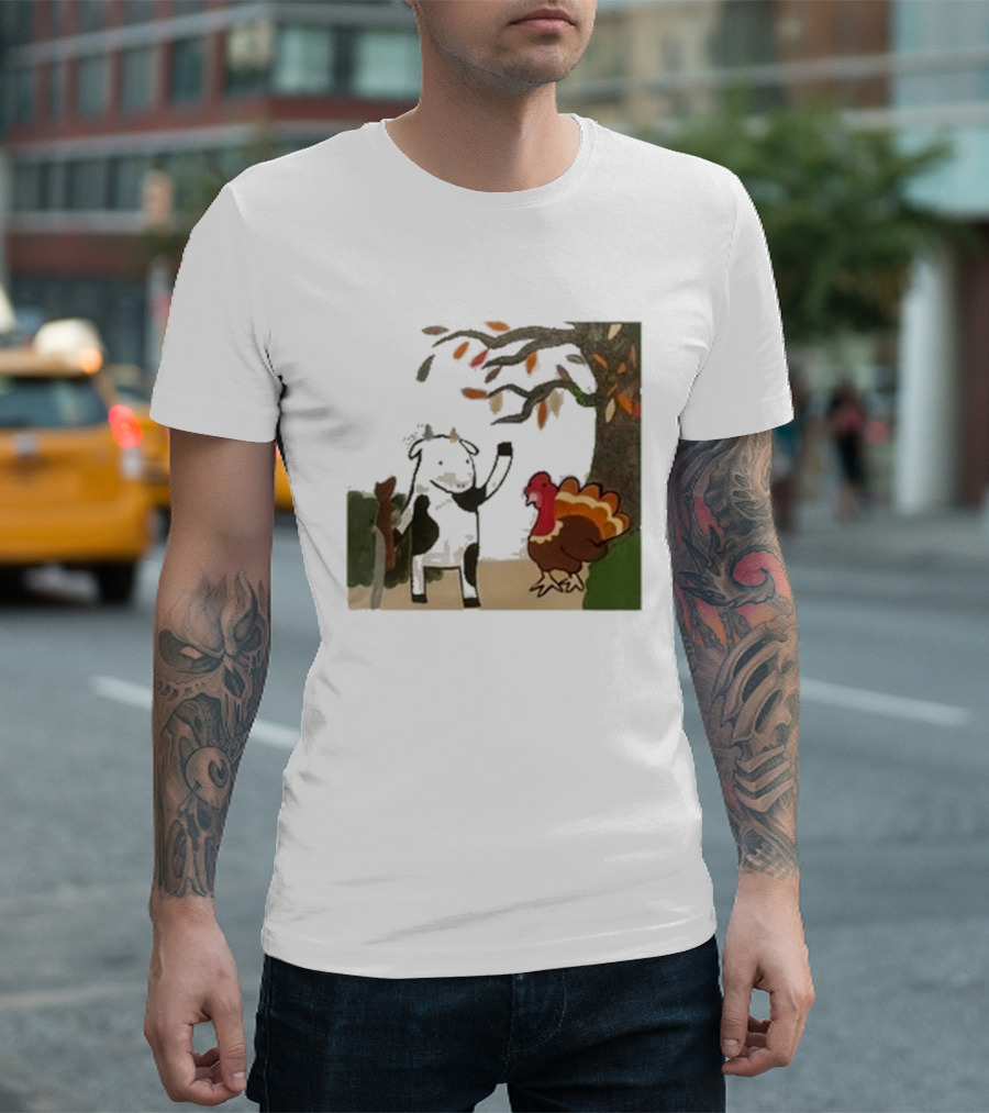 Leanbeefpatty Turkey Time Cow Under Autumn Tree T-Shirt