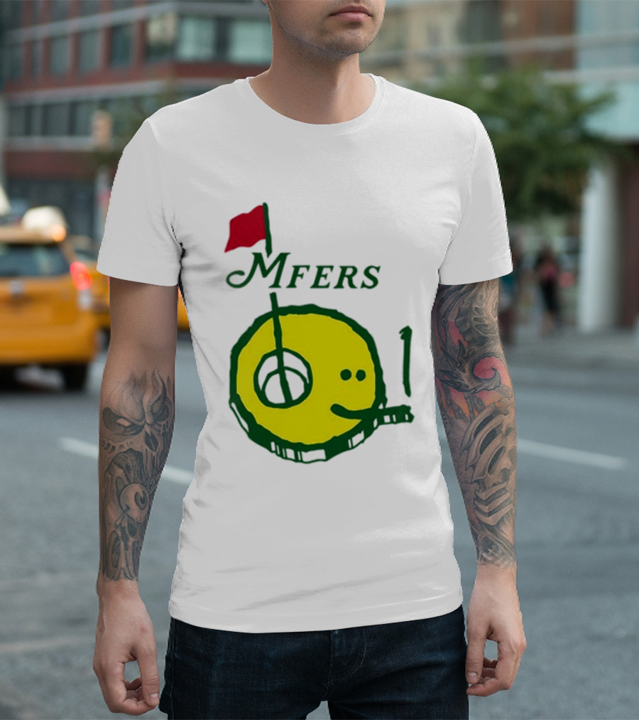 Mfers Sartosh Pitito Golf Flag Yellow Face T-Shirt