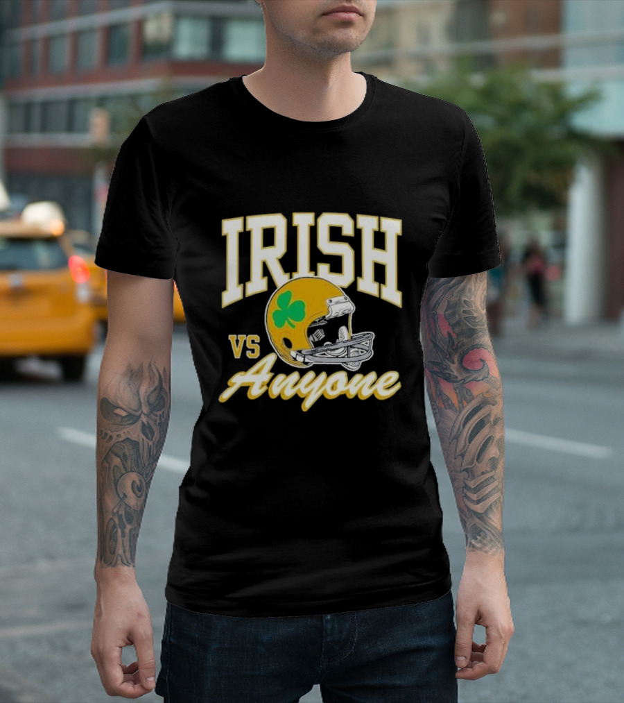 Irish Vs. Anyone Football Helmet With Shamrock T-Shirt
