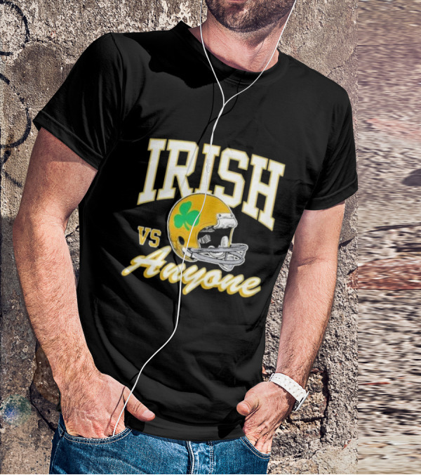 Irish Vs. Anyone Football Helmet With Shamrock T-Shirt