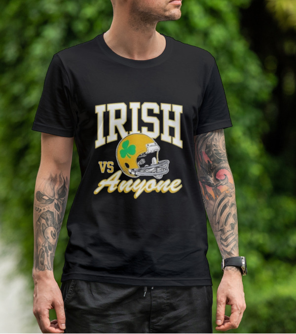 Irish Vs. Anyone Football Helmet With Shamrock T-Shirt
