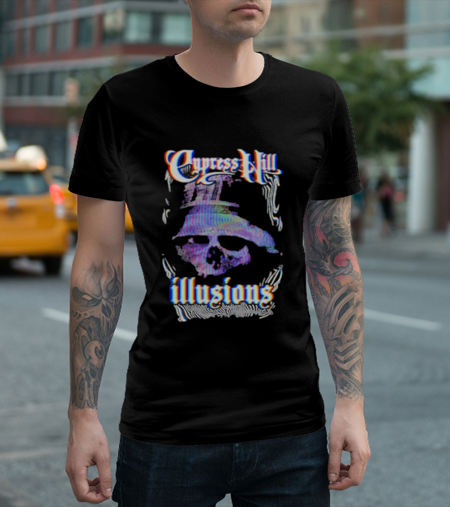 Cypress Hill Illusions Skull Trippy Glitch Effect T-Shirt