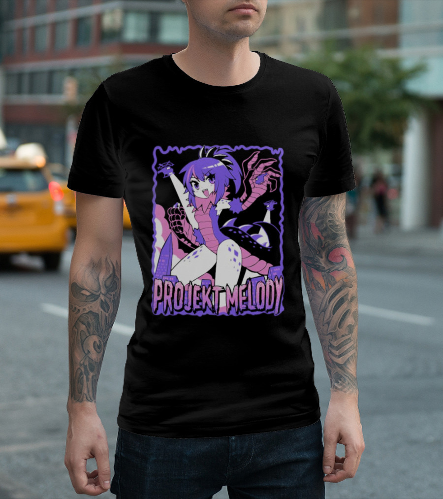 Projekt Melody Anime Character Monster City Scene T-Shirt
