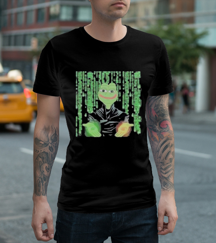 Pepe Matrix Code with Green Red Pill Aesthetic T-Shirt