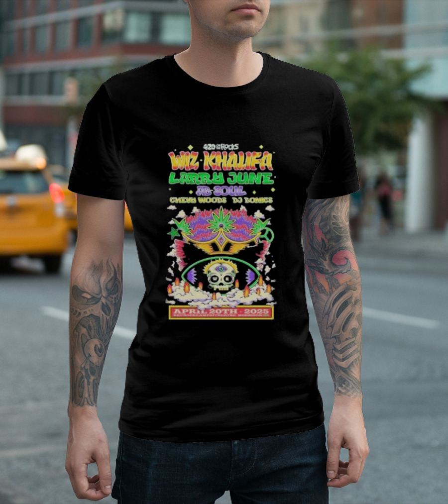 420 On The Rocks Wiz Khalifa Larry June Ab-Soul Chevy Woods DJ Bonics April 20, 2025 Red Rocks Morrison Co T-Shirt