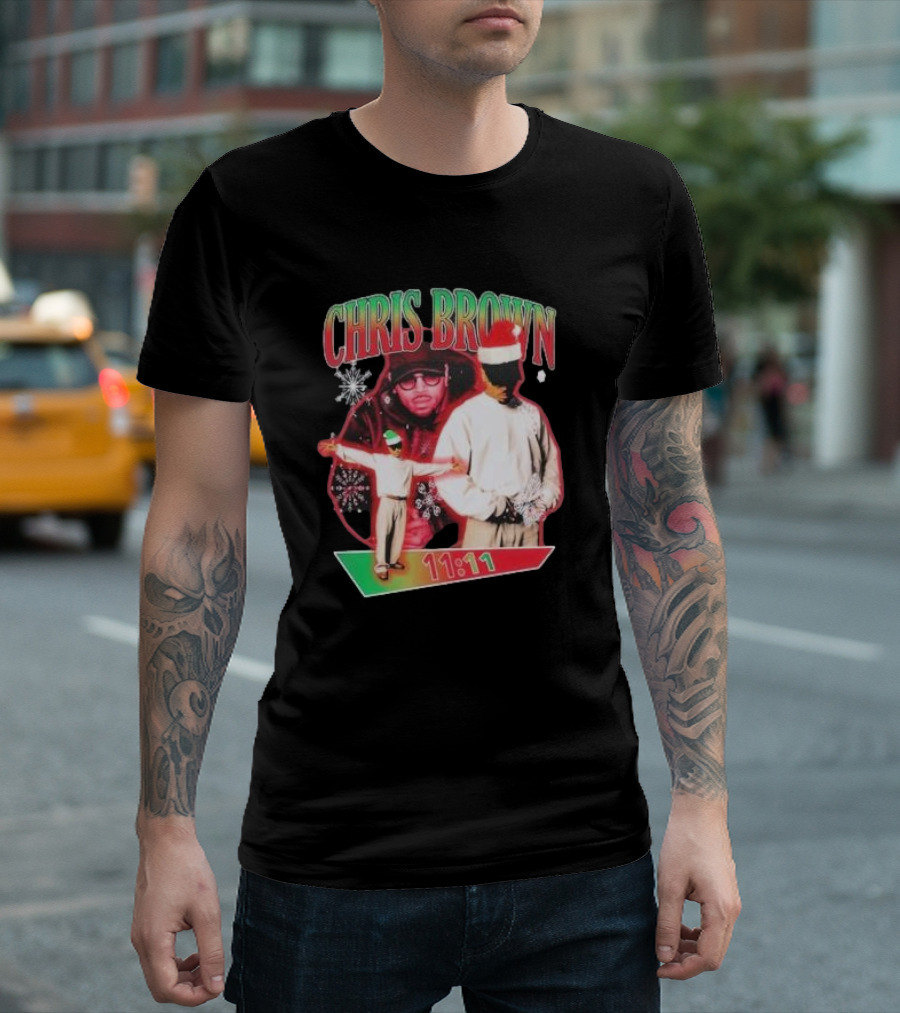 Chris Brown 11:11 Christmas Santa Hat Snowflakes T-Shirt