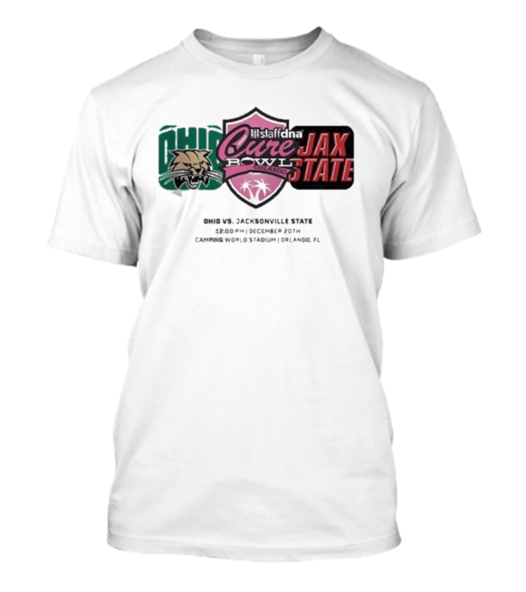 Cure Bowl Ohio Bobcats Vs Jacksonville State Gamecocks December 20th 2024 Camping World Stadium Orlando FL Staffdna NCAA Matchup T-Shirt