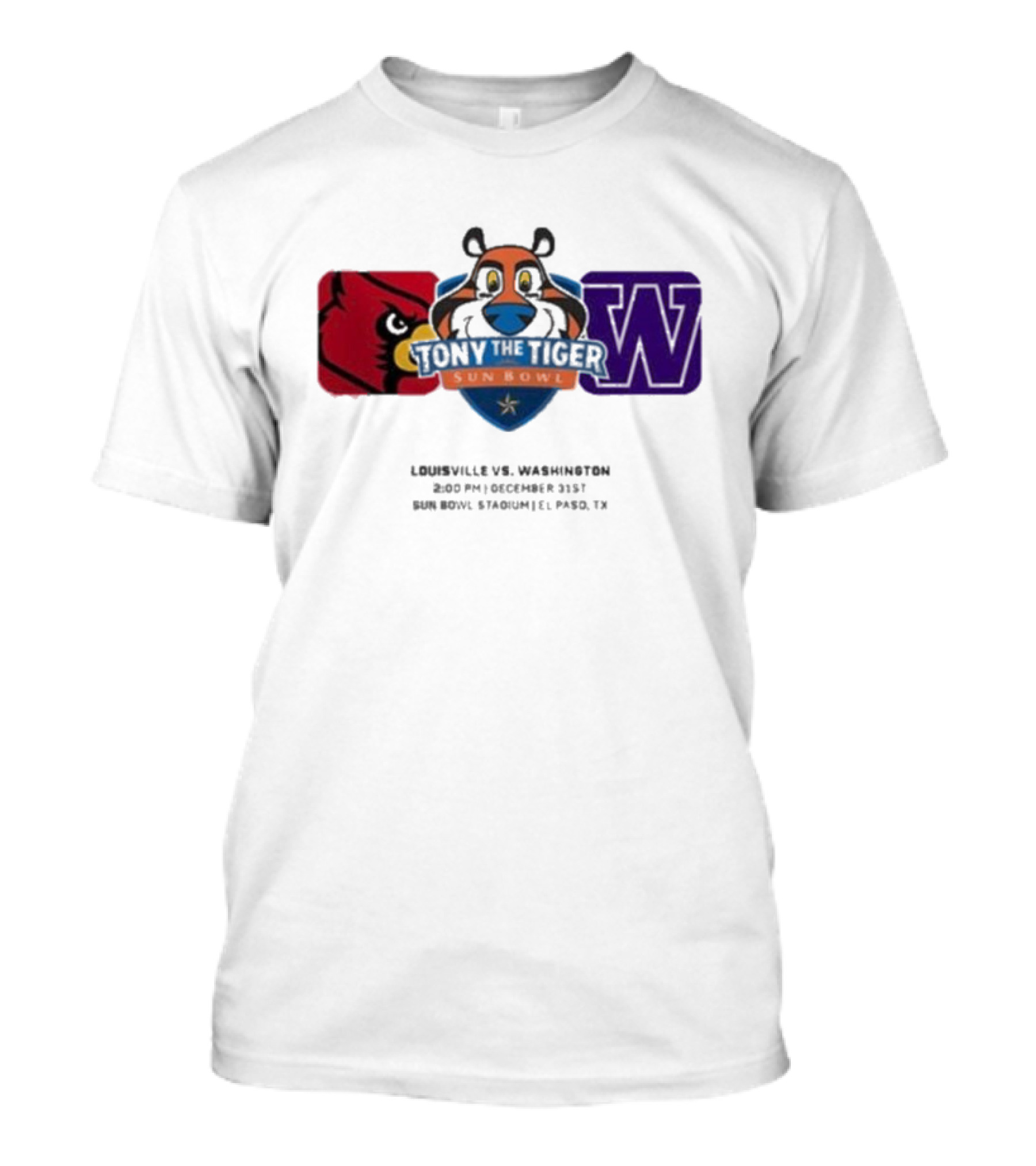 Tony The Tiger Sun Bowl Louisville Cardinals Vs Washington Huskies Matchup December 31st 2024 El Paso TX T-Shirt