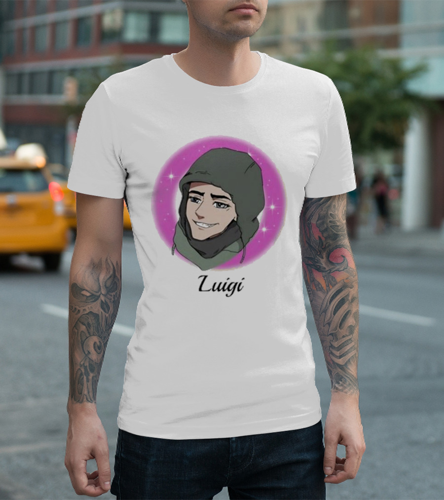 Luigi Anime Shooter Charm With Green Hood And Sparkling Pink Circle T-Shirt
