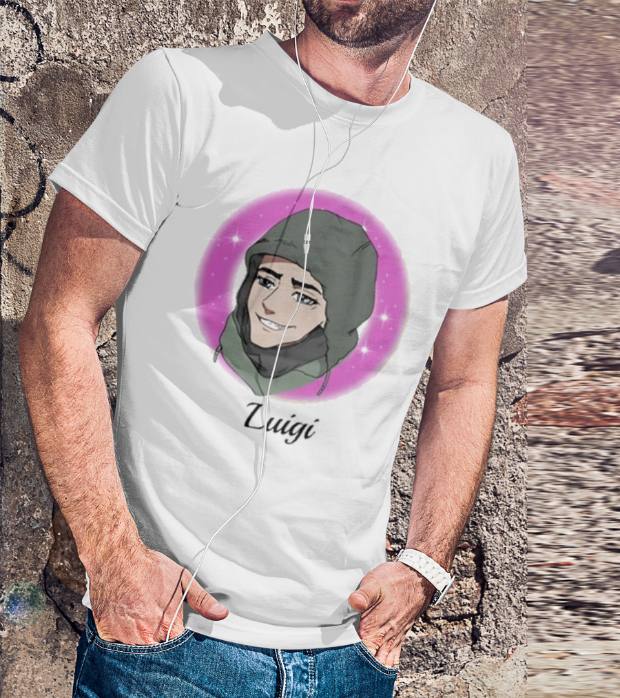 Luigi Anime Shooter Charm With Green Hood And Sparkling Pink Circle T-Shirt