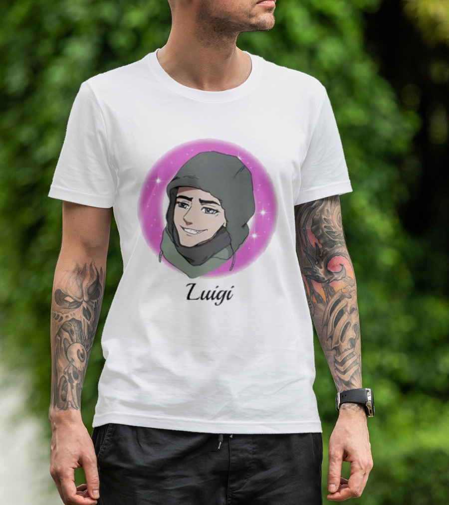 Luigi Anime Shooter Charm With Green Hood And Sparkling Pink Circle T-Shirt