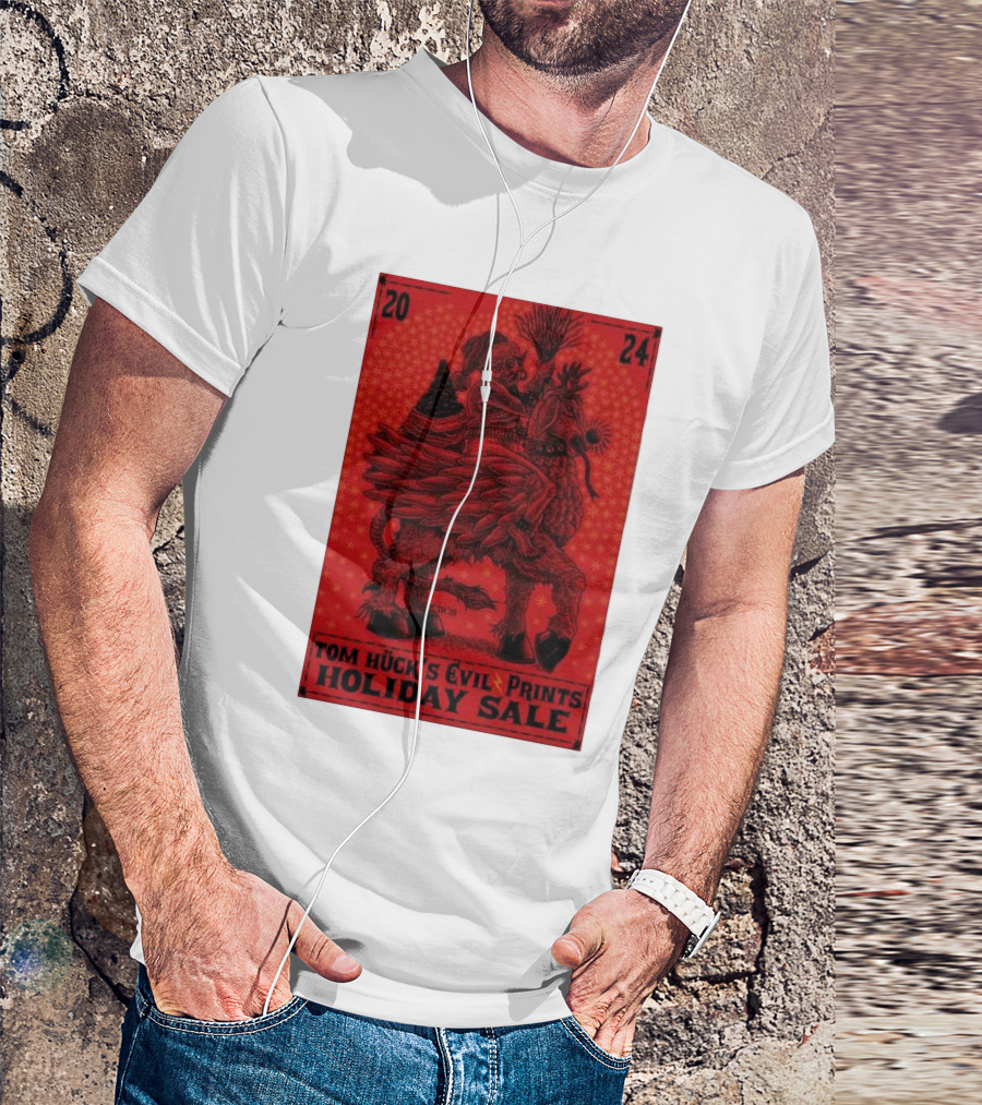 Tom Huck's Evil Prints Holiday Sale 2024 Riding Mythical Creature With Santa Figure T-Shirt