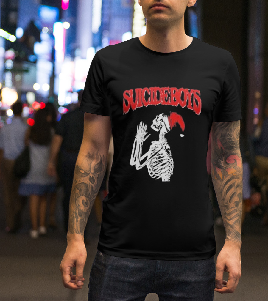SUICIDEBOYS Skeleton Santa Hat T-Shirt