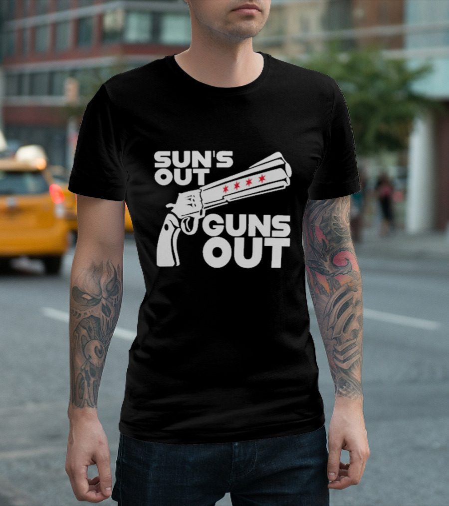 Sun’s Out Guns Out Gun with Stars on Barrel T-Shirt