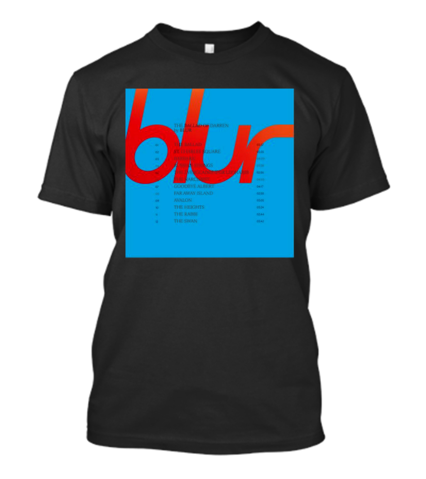 The Ballad Of Darren By Blur Tracklist St. Charles Square Russian Strings The Everglades Speakers Goodbye Albert Far Away Island Avalon The Heights The Rabbi The Swan T-Shirt