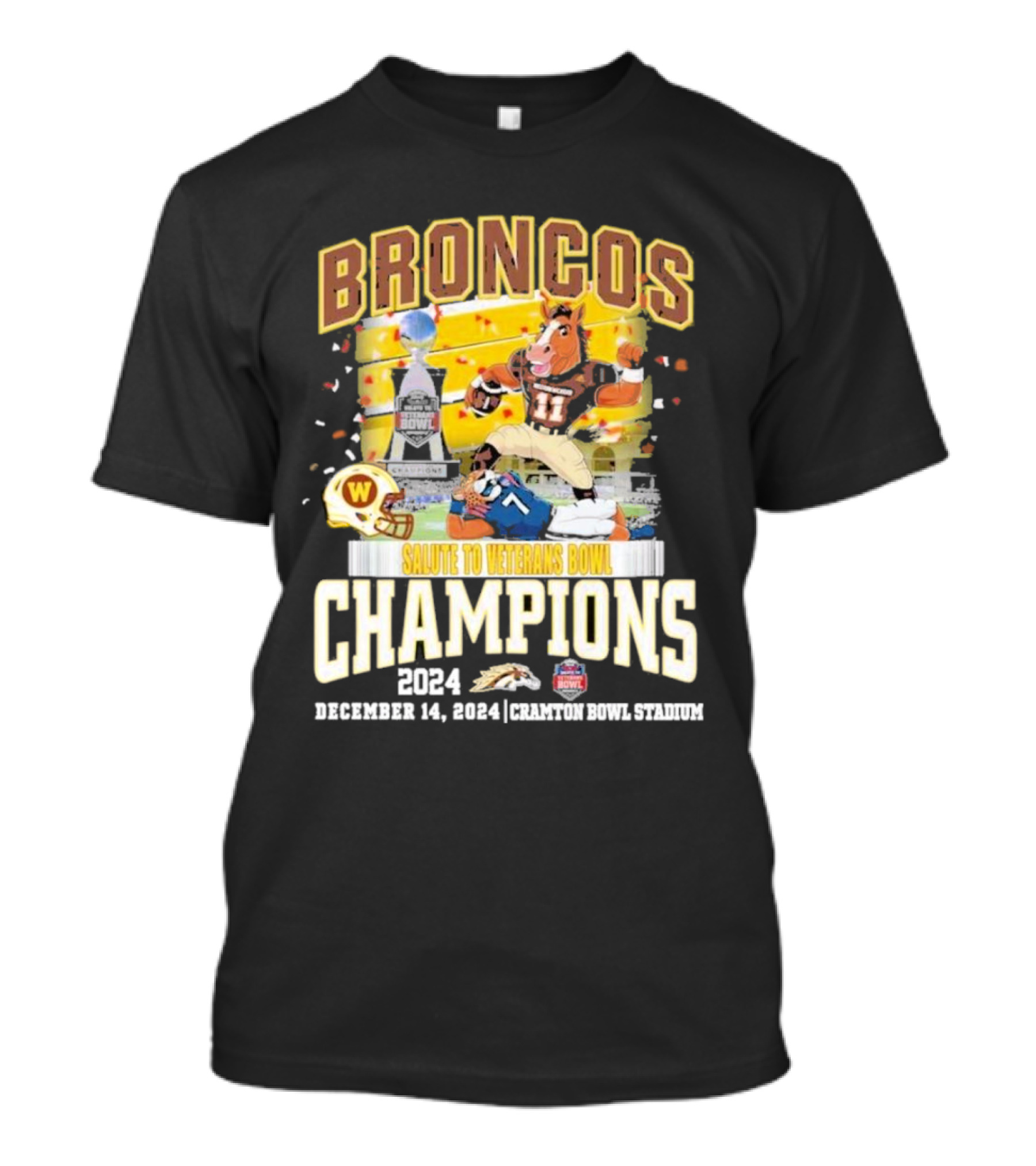 Broncos Salute To Veterans Bowl Champions 2024 December 14 Cramton Bowl Stadium T-Shirt