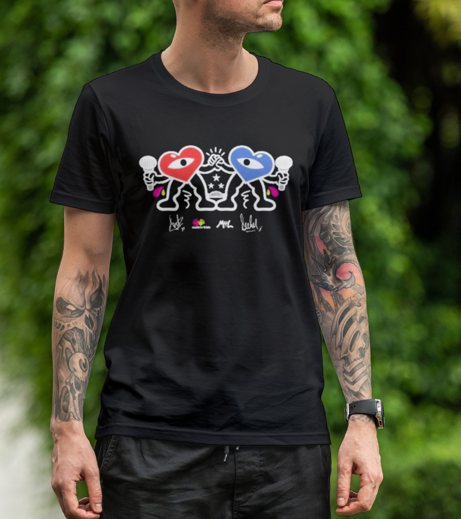 Ant And Dec Cash For Kids X Mul Iconic Heart Characters Fist Bump With Microphones T-Shirt