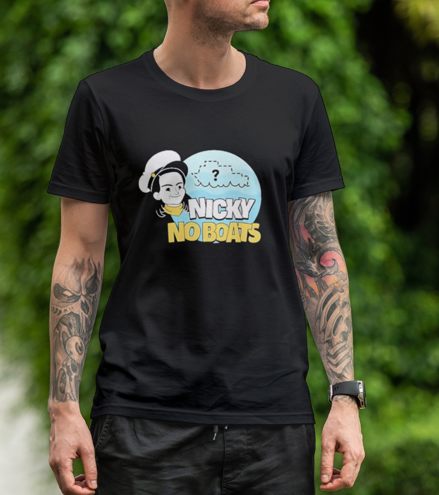 Nicky No Boats Captain's Hat Cartoon Question Mark T-Shirt