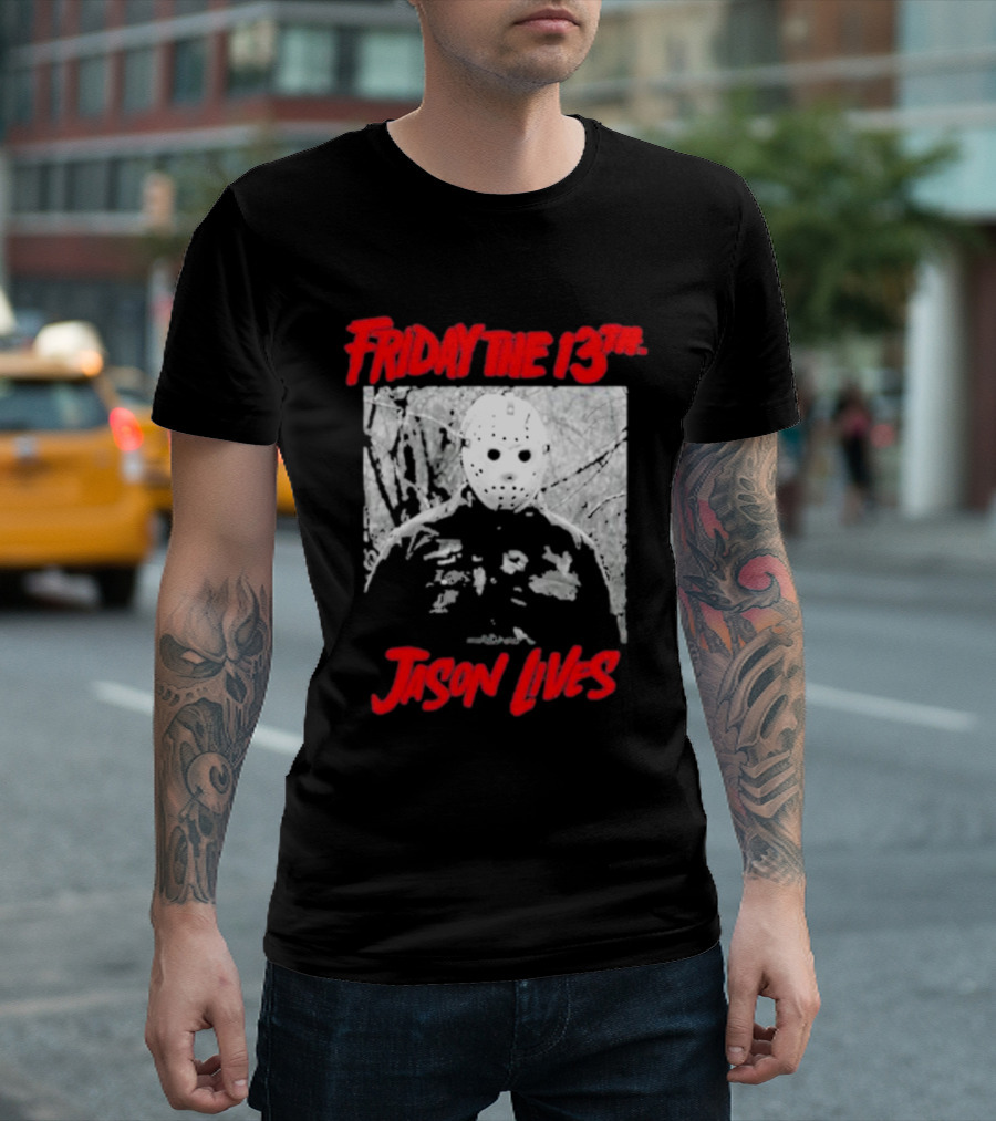 Friday The 13Th Jason Lives Masked Horror Icon Forest Scene T-Shirt