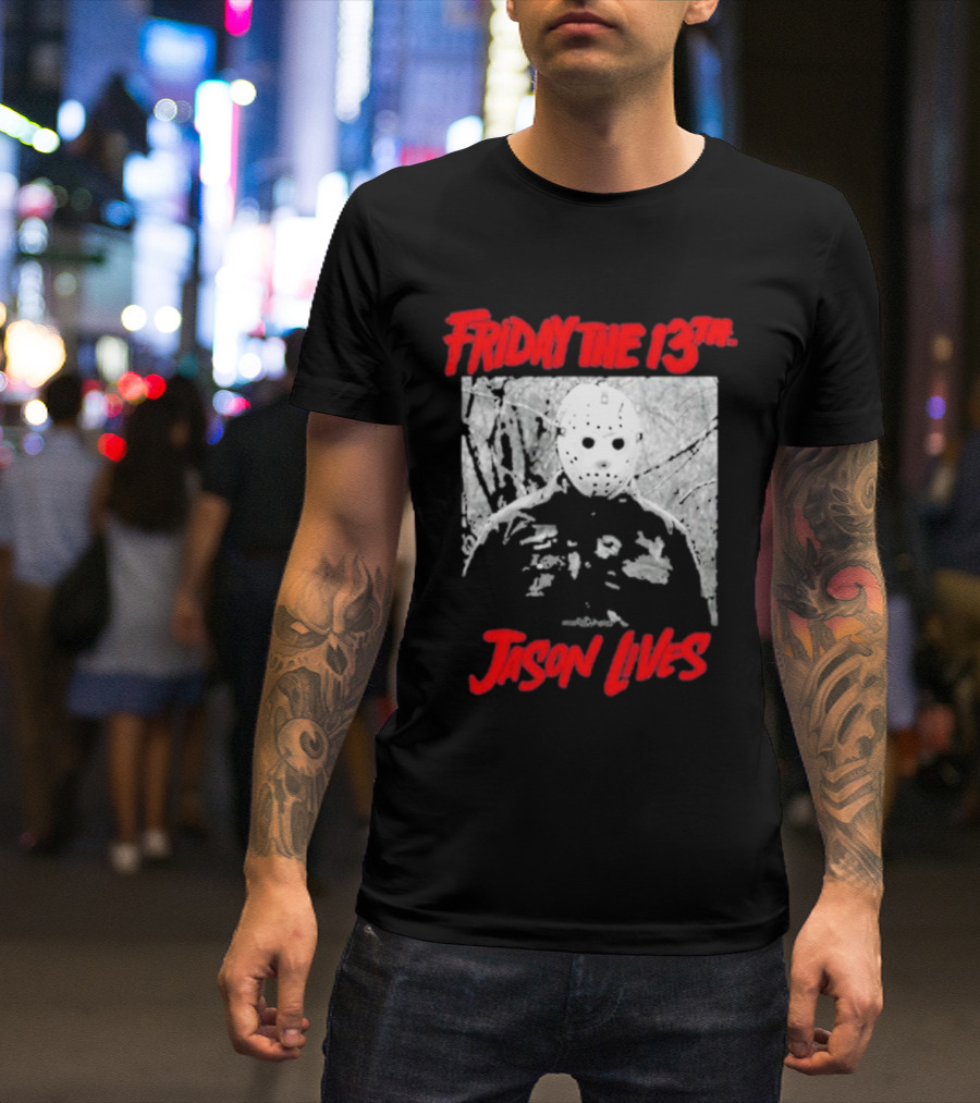 Friday The 13Th Jason Lives Masked Horror Icon Forest Scene T-Shirt