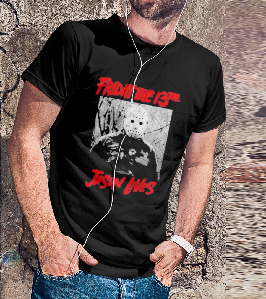 Friday The 13Th Jason Lives Masked Horror Icon Forest Scene T-Shirt