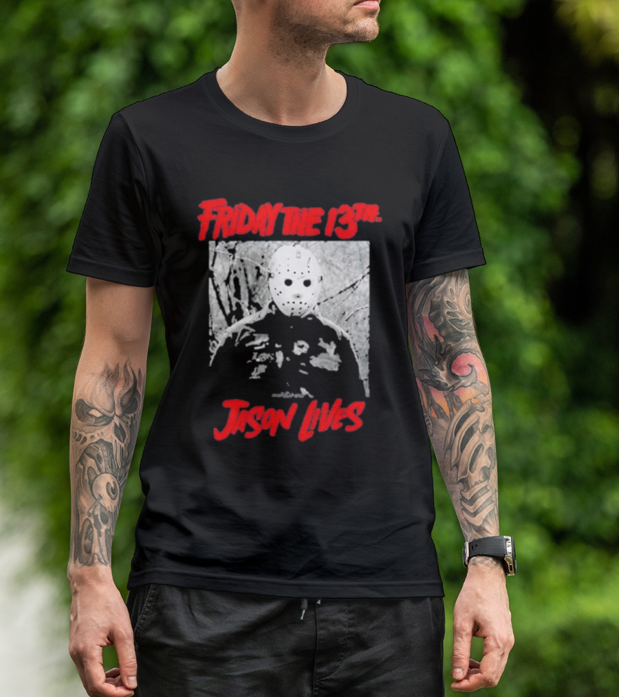 Friday The 13Th Jason Lives Masked Horror Icon Forest Scene T-Shirt