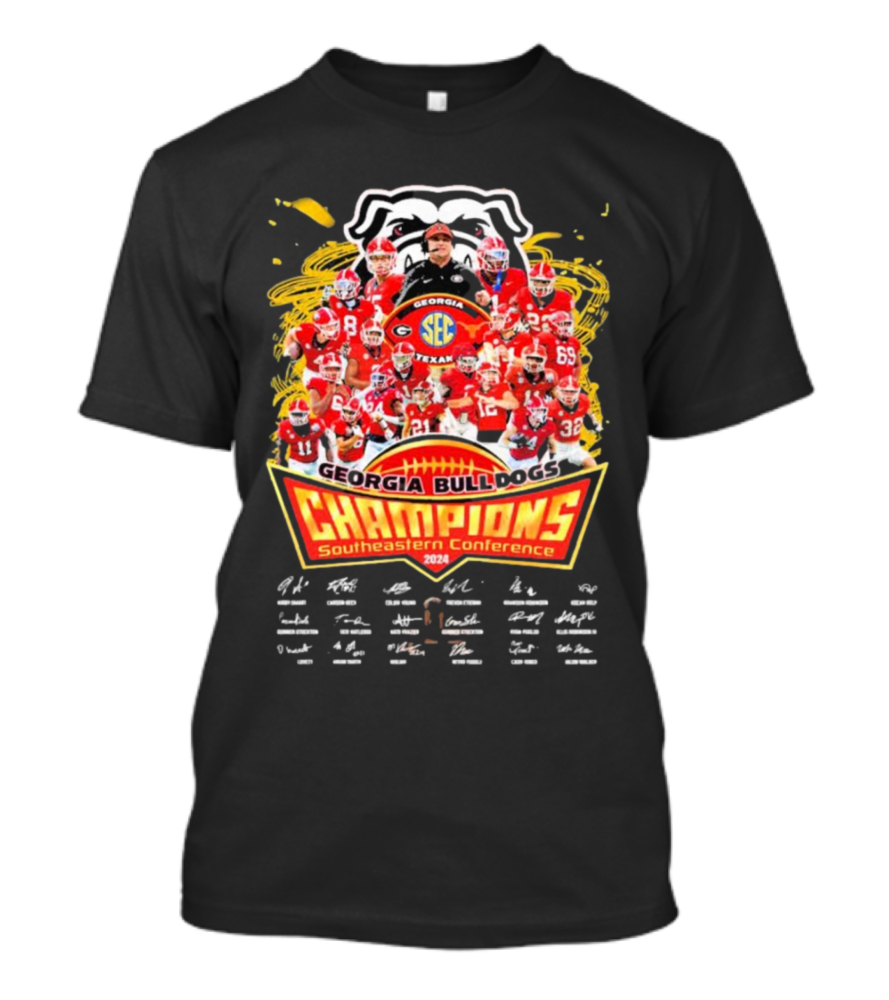 Georgia Bulldogs Champions Southeastern Conference 2024 SEC Team Signatures T-Shirt
