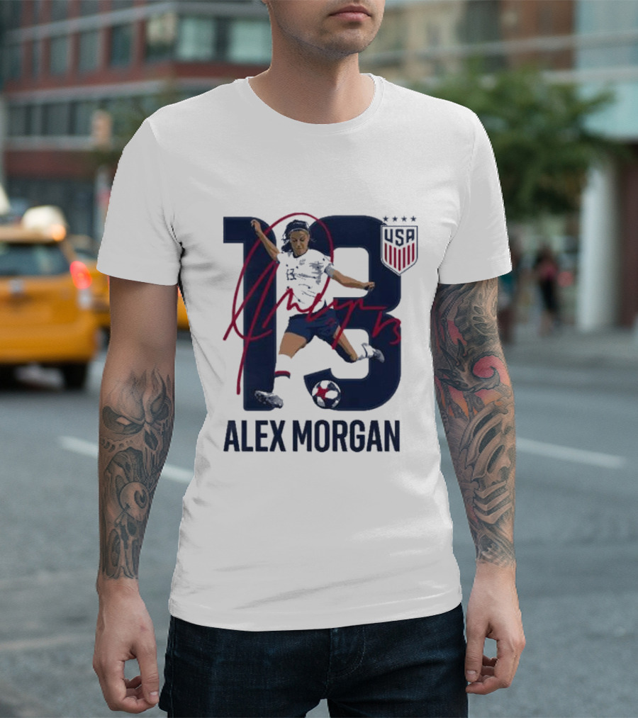 USA Alex Morgan 13 Signature Soccer Player With USA T-Shirt